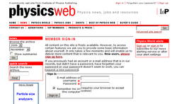 Screen Capture of PhysicsWeb login page