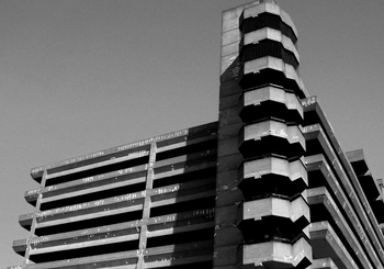 A grey photograph of the crumbling car park (Click to enlarge)