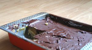 The caramel slices, just before being sliced