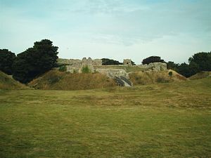 Acre Castle: Photograph of the low motte and ruinous keep